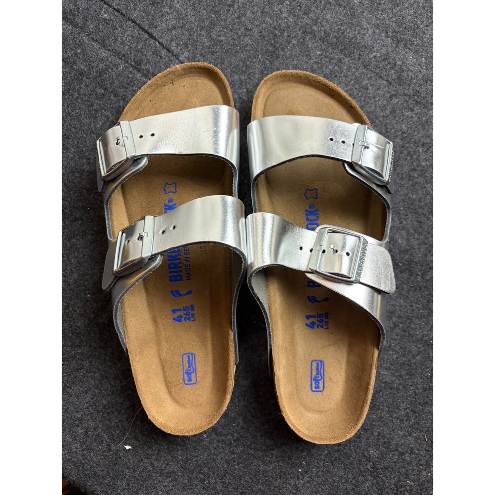 Birkenstock Arizona Soft Footbed Metallic Silver Sandals 41 L10 M8